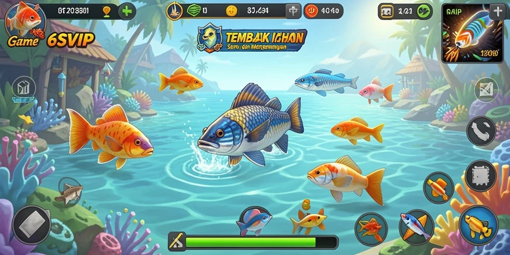 Screenshot gameplay 6SVIP yang menampilkan aksi seru menembak ikan.