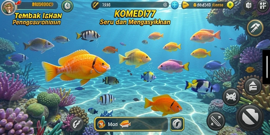 Tampilan gameplay seru dari KOMEDI77 saat menembak ikan.