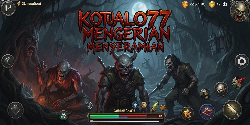 Tampilan gameplay KOPLO77 dengan suasana mencekam dan makhluk menyeramkan.