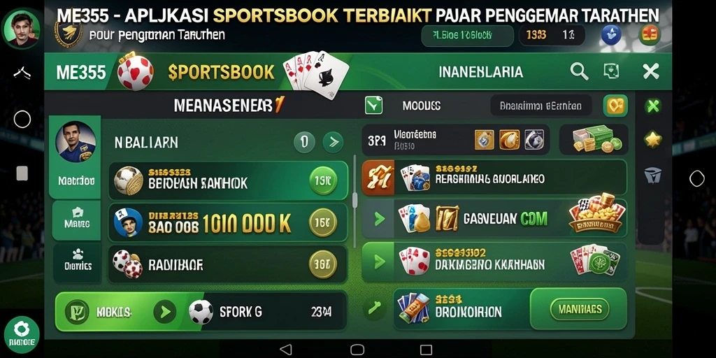 Screenshot ME355 menunjukkan tampilan antarmuka taruhan yang menarik.