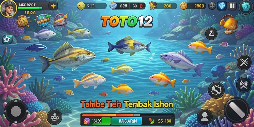 Screenshot gameplay TOTO12 menampilkan keseruan menembak ikan.