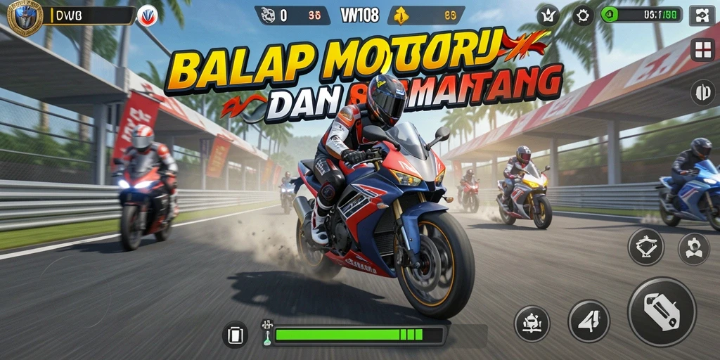 Tampilan gameplay seru VW108 dalam aksi balap motor.