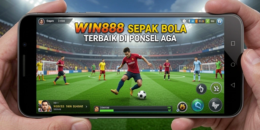 Tangkapan layar gameplay WIN88 menampilkan aksi seru di lapangan sepak bola.